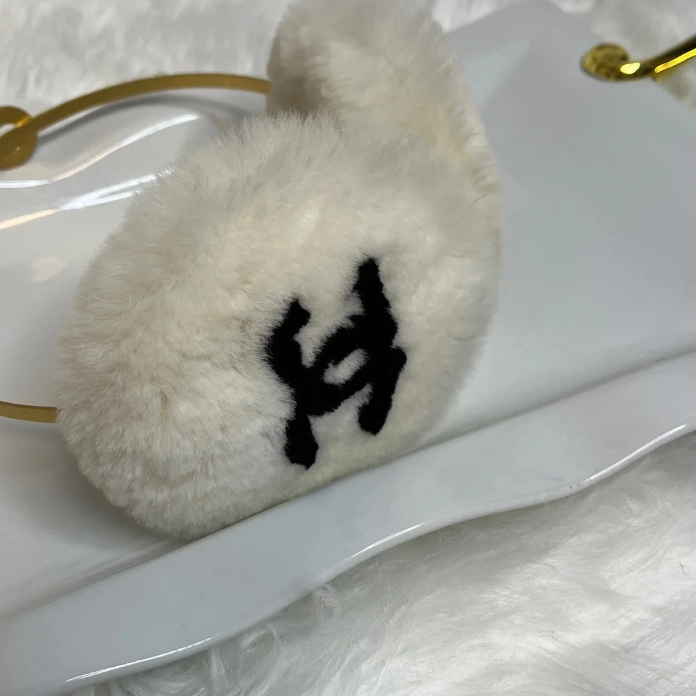 CHANEL VINTAGE Black and White Fur Earmuffs